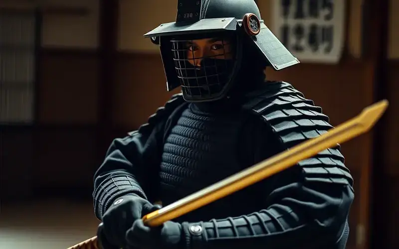 道場で稽古をする武道家