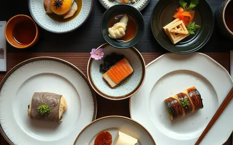 日本料理の繊細な盛り付け